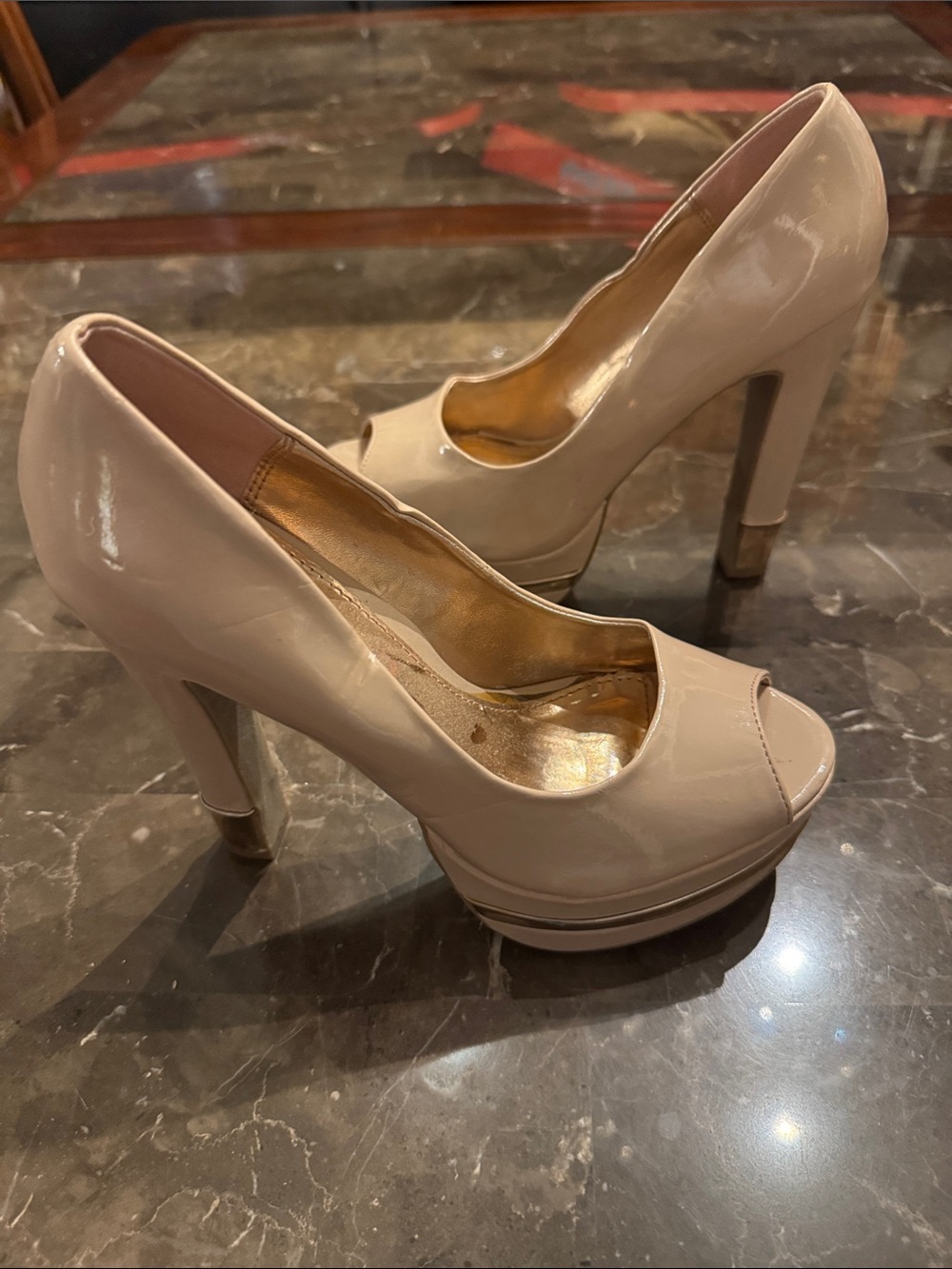 Unlisted Nude Patent Peep-Toe Platform Heels